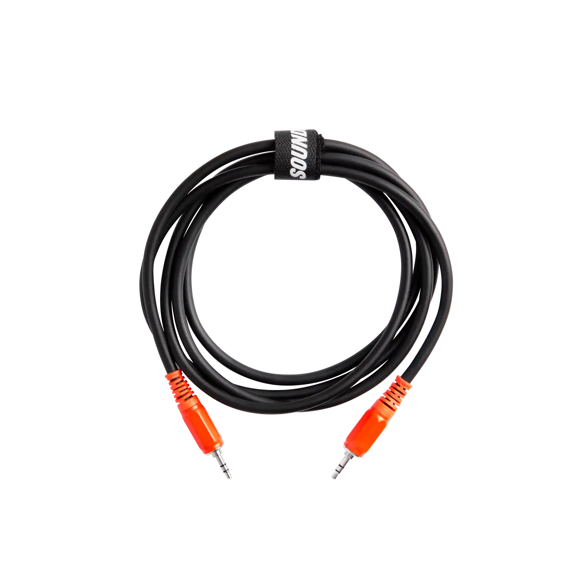 AUX Cable with SOUNDBOKS branded colors rolled up