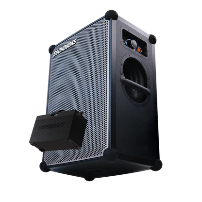 THE SOUNDBOKS 4 angled from below with an extra SOUNDBOKS battery