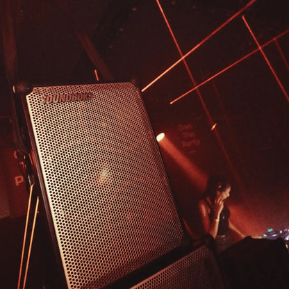 The Soundboks 4 in red strobe light