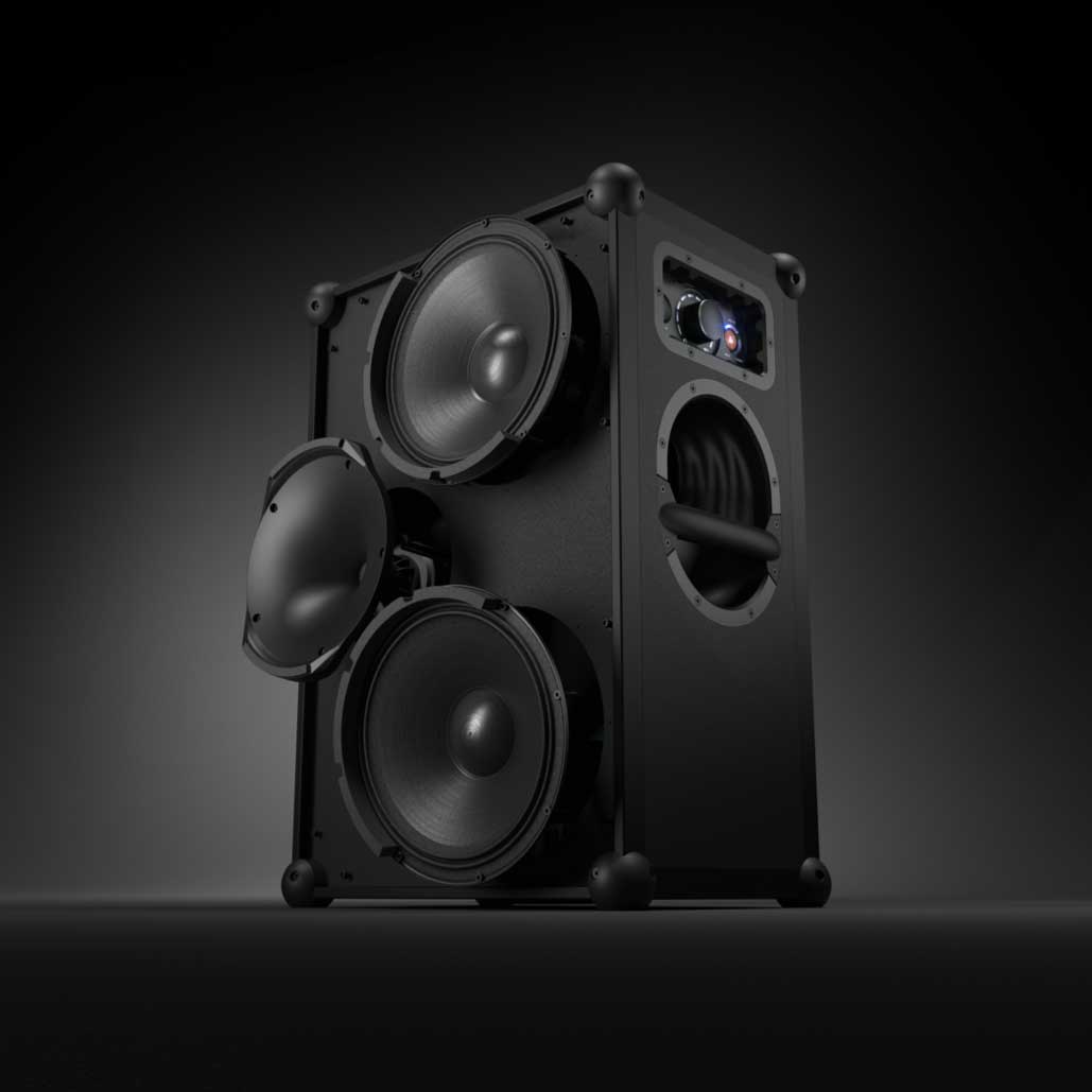 SOUNDBOKS (Gen.3) without the grille showing the powerful woofers